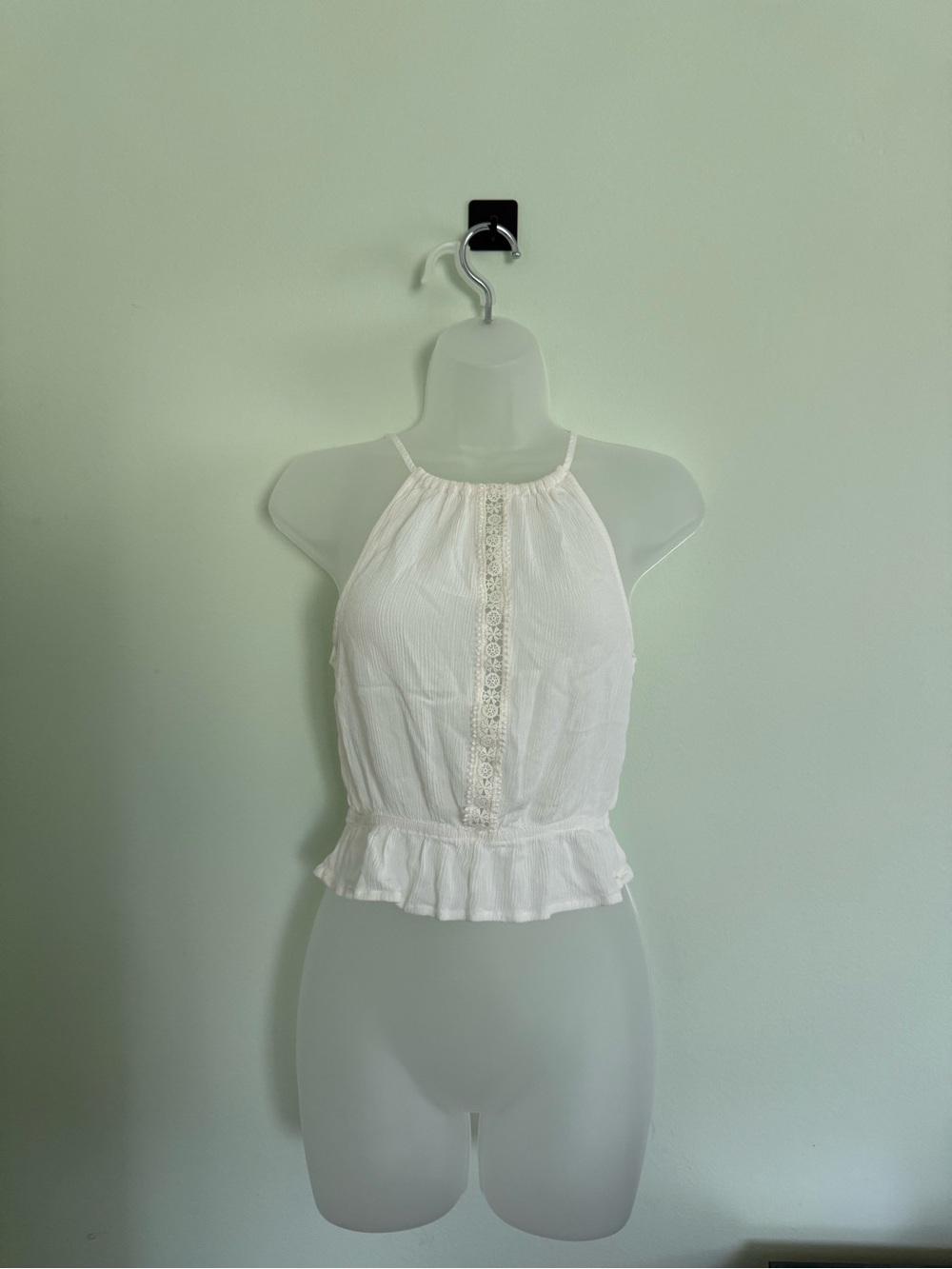 Body Central White Lace-Trim Halter Peplum Camisole